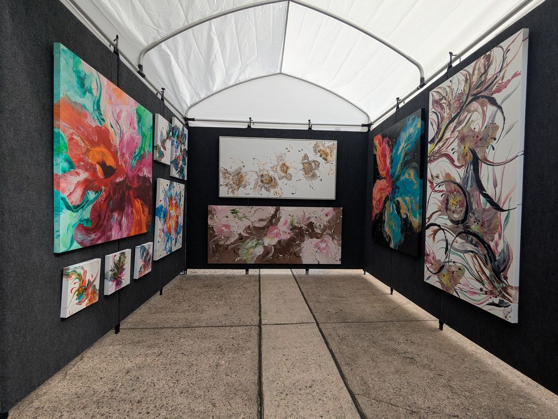 abstract floral paintings booth shot phs